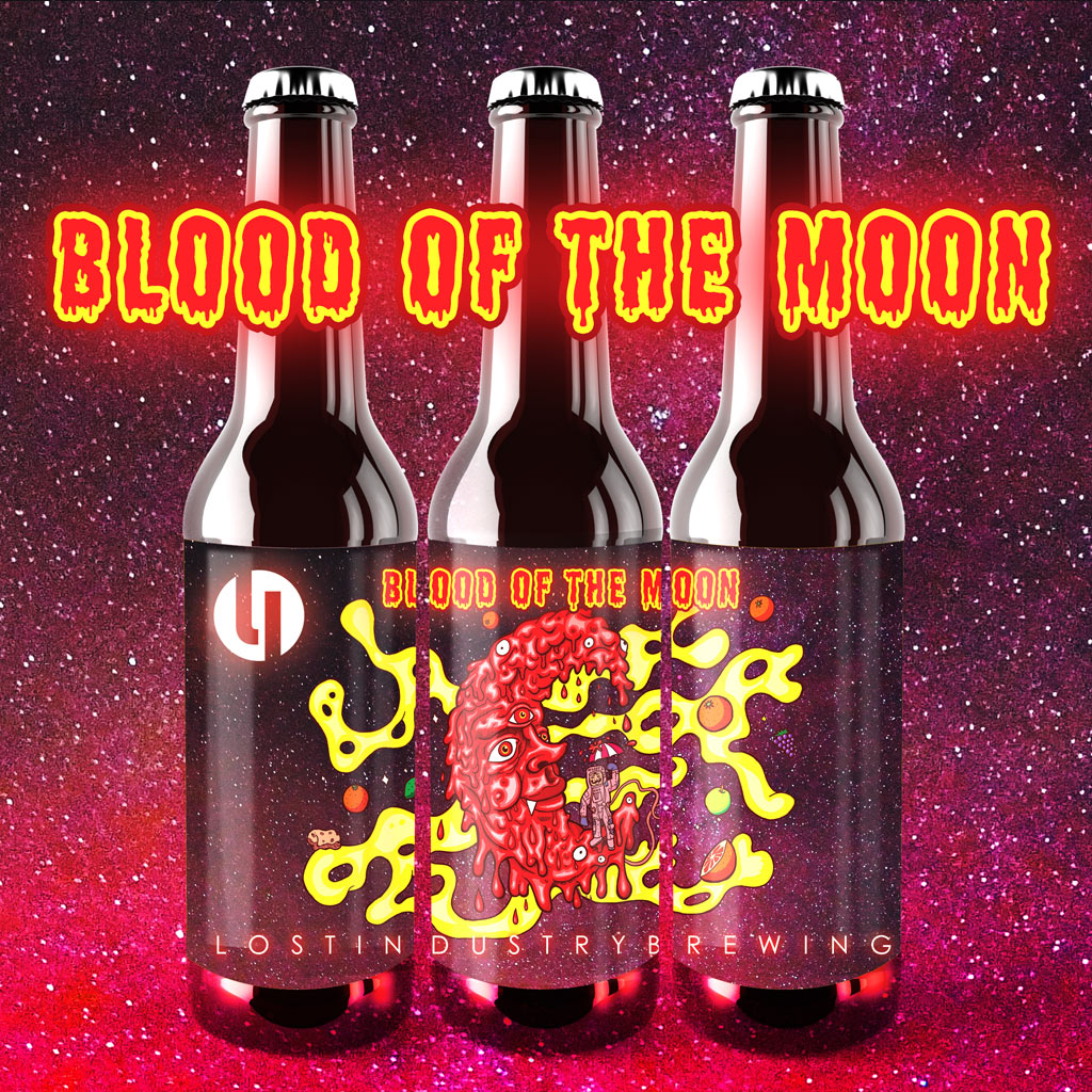 Lost Industry Brewing Co - Blood of the Moon Sangria Sour Craft Beer Label Illustration