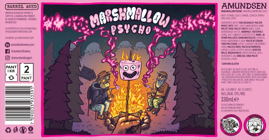 Amundsen Brewery - Marshmallow Psycho - Bourbon Barrel Aged Marshmallow Imperial Stout Illustration Label