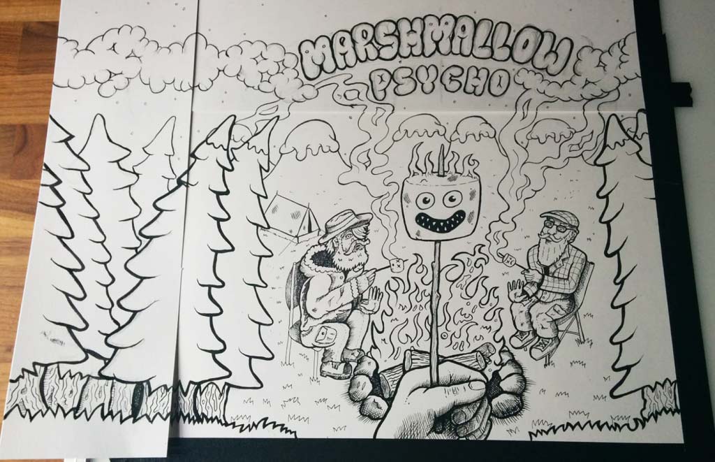 Original Ink work on Paper - Amundsen Brewery - Marshmallow Psycho - Bourbon Barrel Aged Marshmallow Imperial Stout Illustration