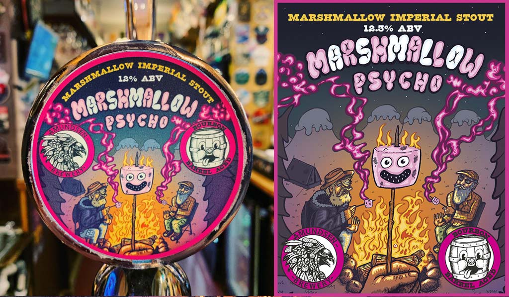 Amundsen Brewery - Marshmallow Psycho - Bourbon Barrel Aged Marshmallow Imperial Stout Illustration Tap Signs