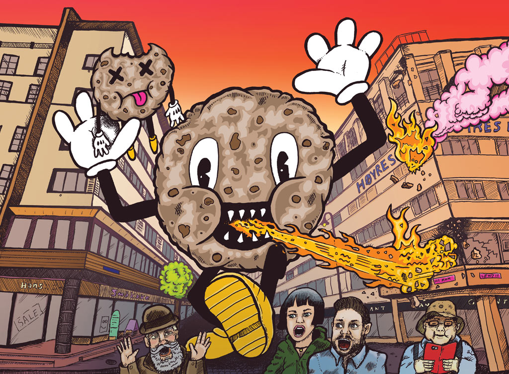 Amundsen Brewery Cookie Monster - Bourbon Barrel Aged Coconut Chocolate Chip Cookie Stout - Craft Beer Label Illustration