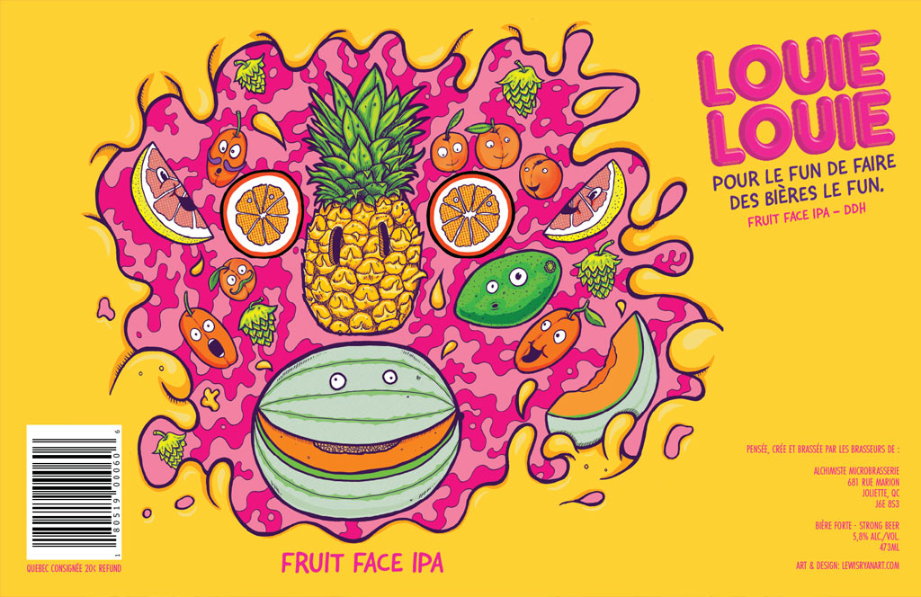 Louie Louie (Canada) Fruit Face IPA Beer Label Illustration