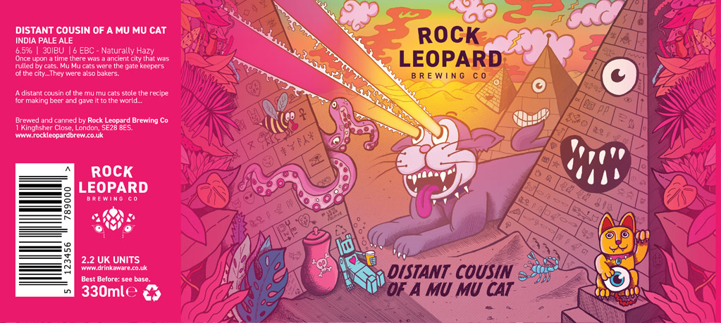 Rock Leopard - Distant Cousin of a MuMu Cat IPA - Craft Label Illustration
