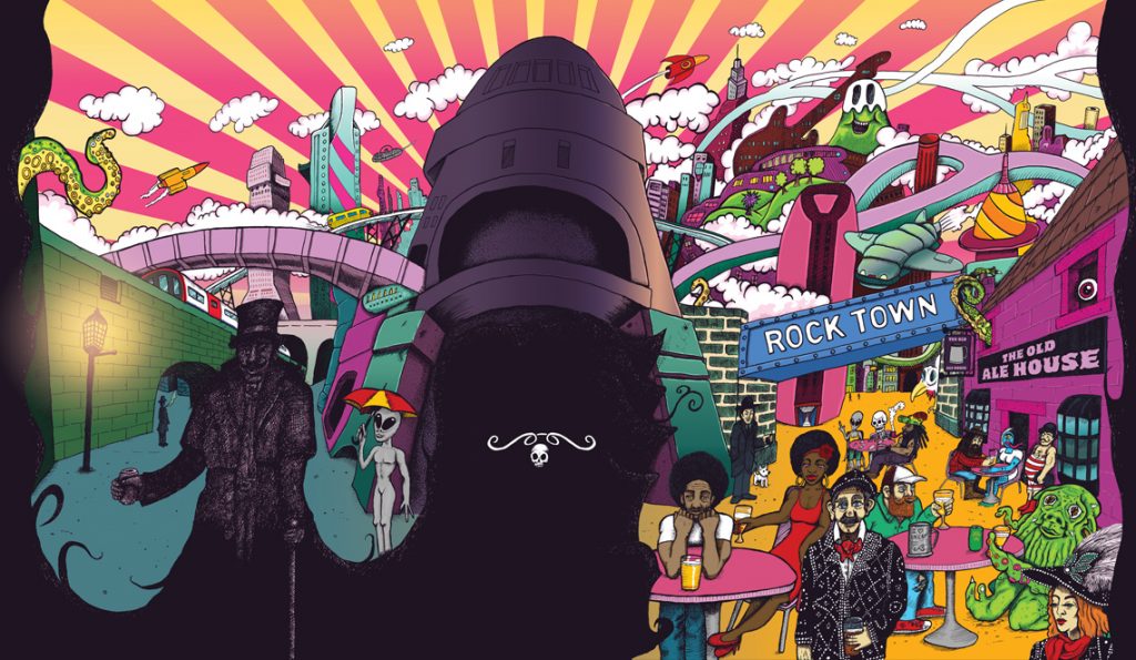 The full illustration for Savage Scene Inner City Pale Ale Rock Leopard Brewing 